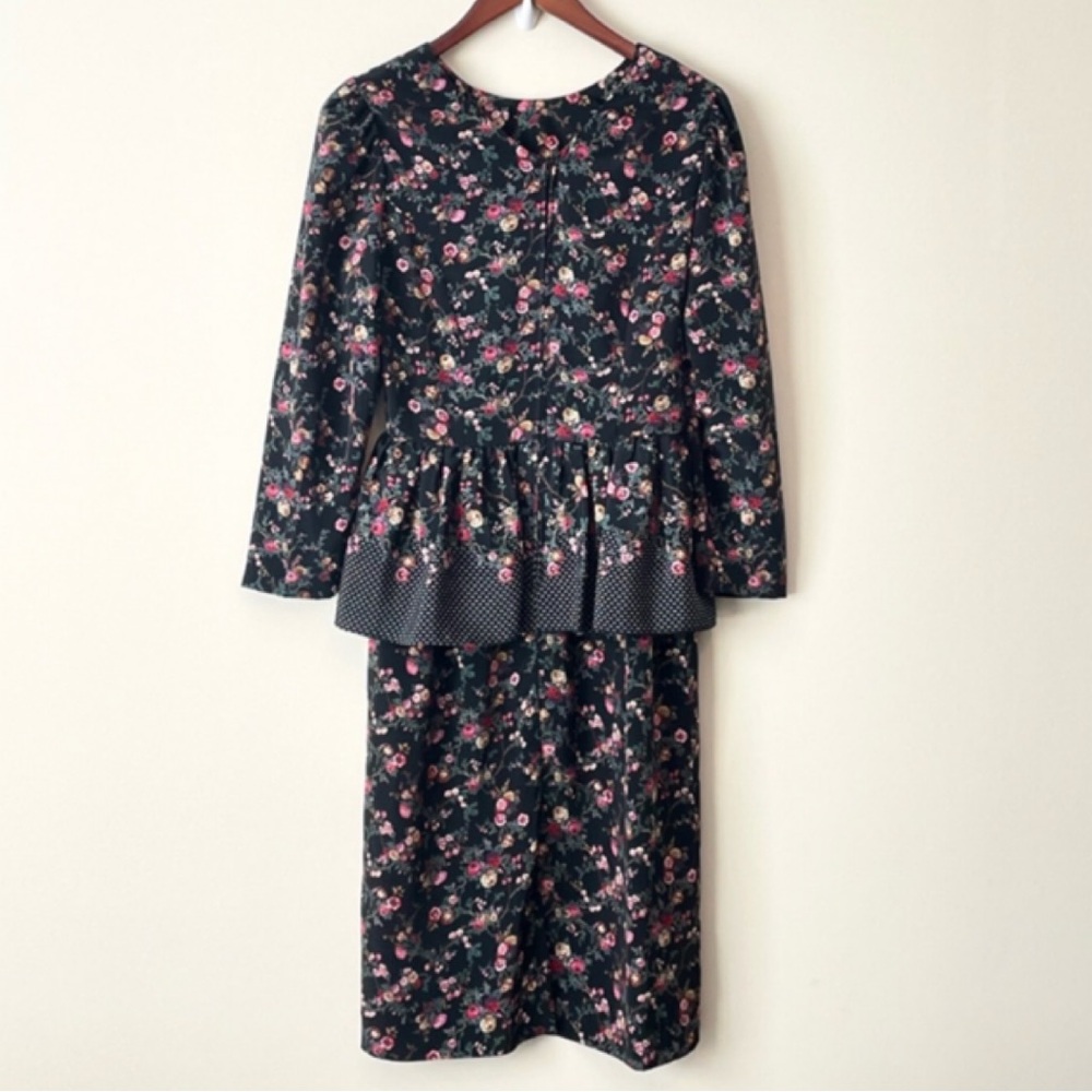 Vintage 80s Melissa Petites Peplum Dress Floral Cottage Core Retro Polka Sz 10